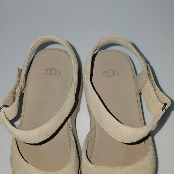 NEW UGG New Heights Sandal Womens 12 Tan Suede Platform Chunky Wedge Ankle Strap - Picture 8 of 14